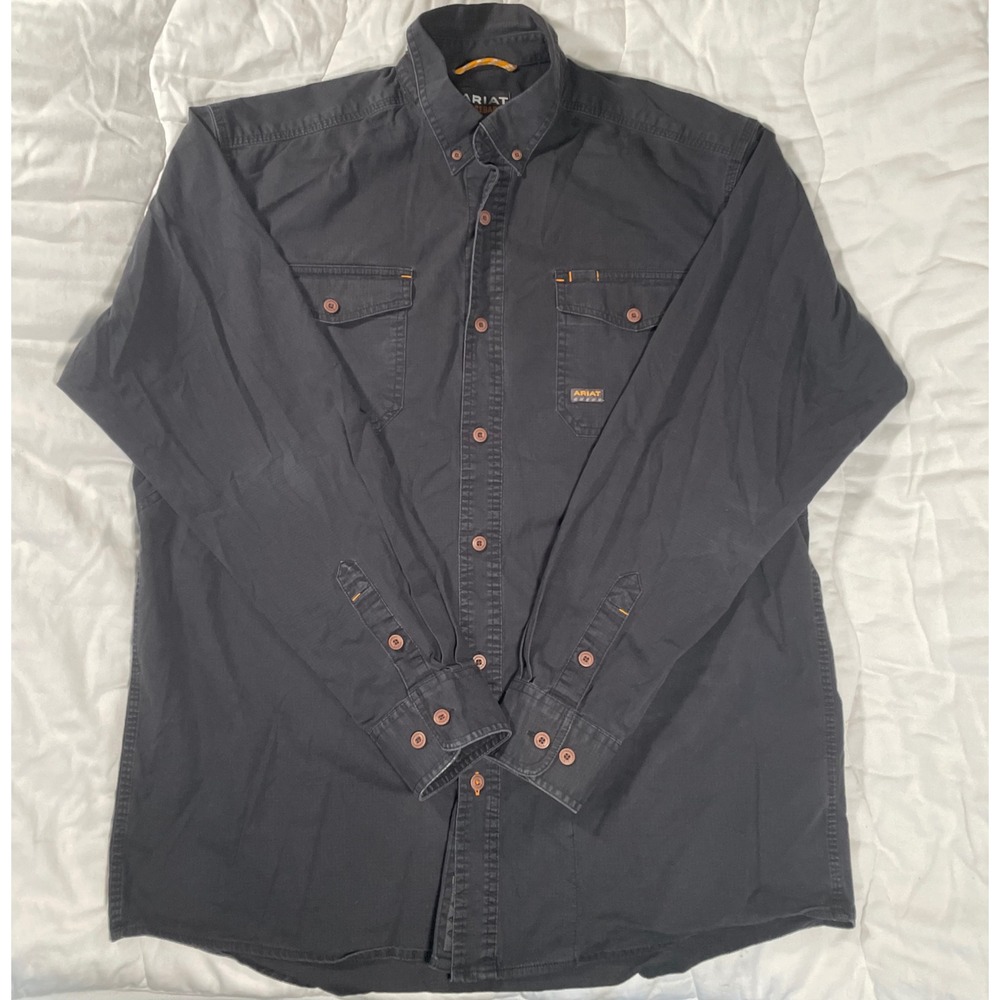 Ariat Rebar Mens Large Black Ripstop Long Sleeve Button Down Work Shirt L